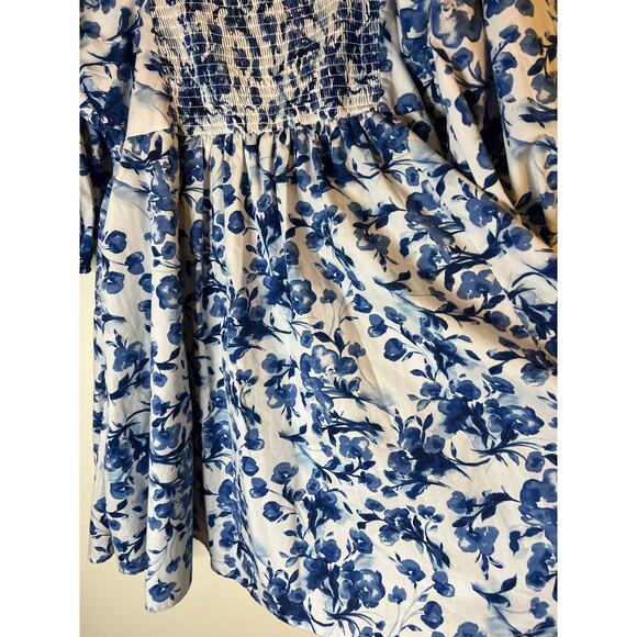 A&F Abercrombie and Fitch Emerson Ruched Puff Sleeve Floral Poplin Mini Dress - Picture 12 of 14